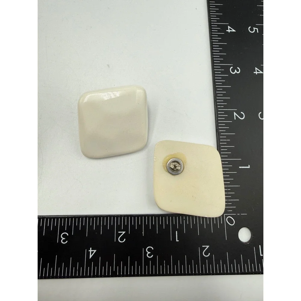 Vintage Cream Square Stud Earrings Minimalist Off White Post Back Statement‎